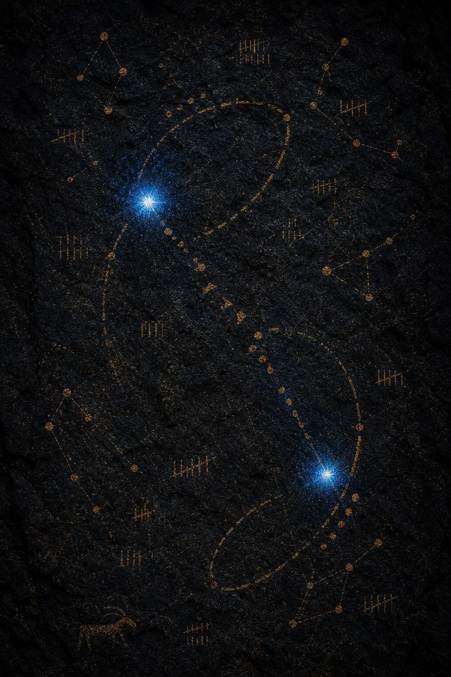 Kasanelyを示す二つの青白い星の軌道記録